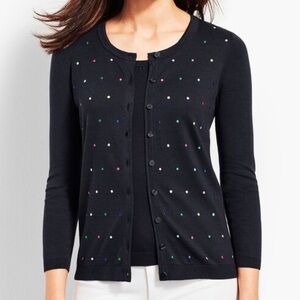 NWOT Talbots Charming navy blue embroidered dot cotton cardigan sweater M